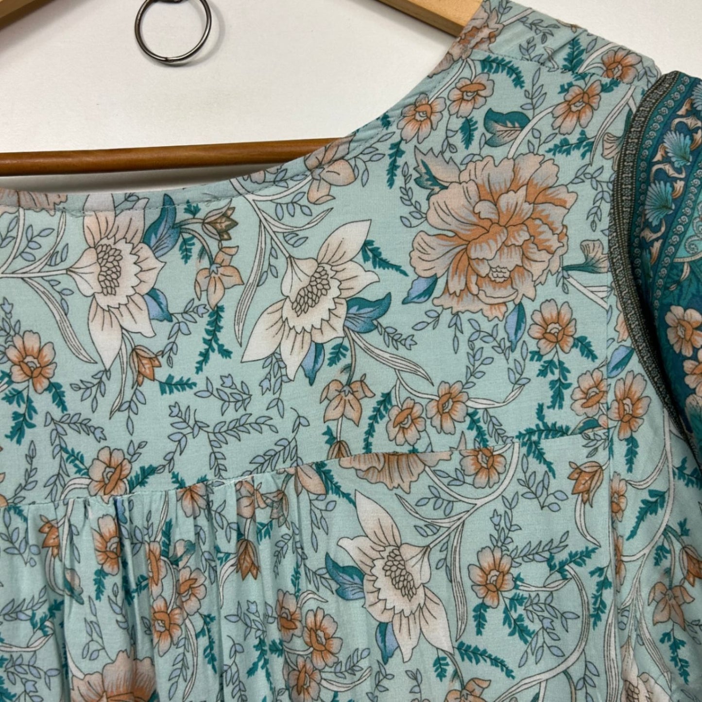 M&L Fashion Maxi Boho Dress Size 20 Floral Multicoloured Hi Low Hem Short Sleeve