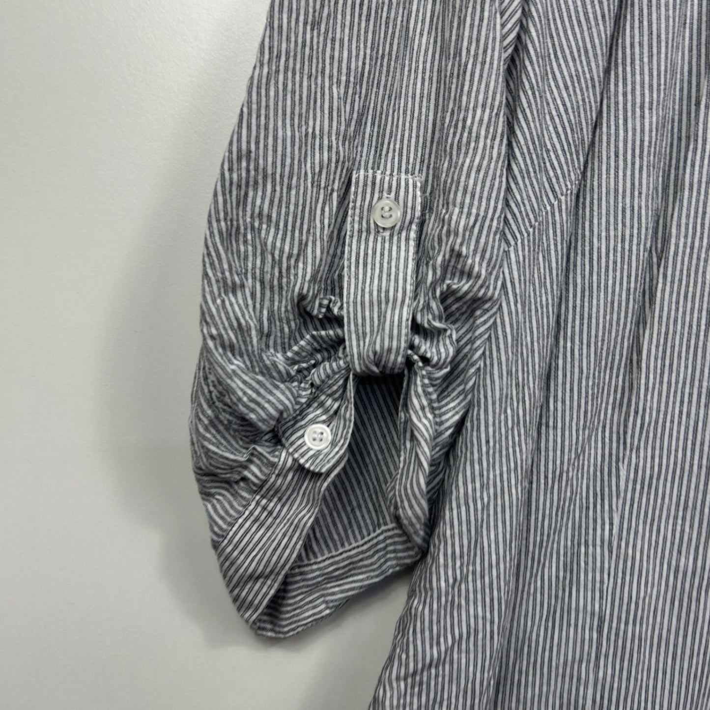 MODA Black White Stripe Cotton Roll Tab Sleeve Top Blouse Striped Size 20