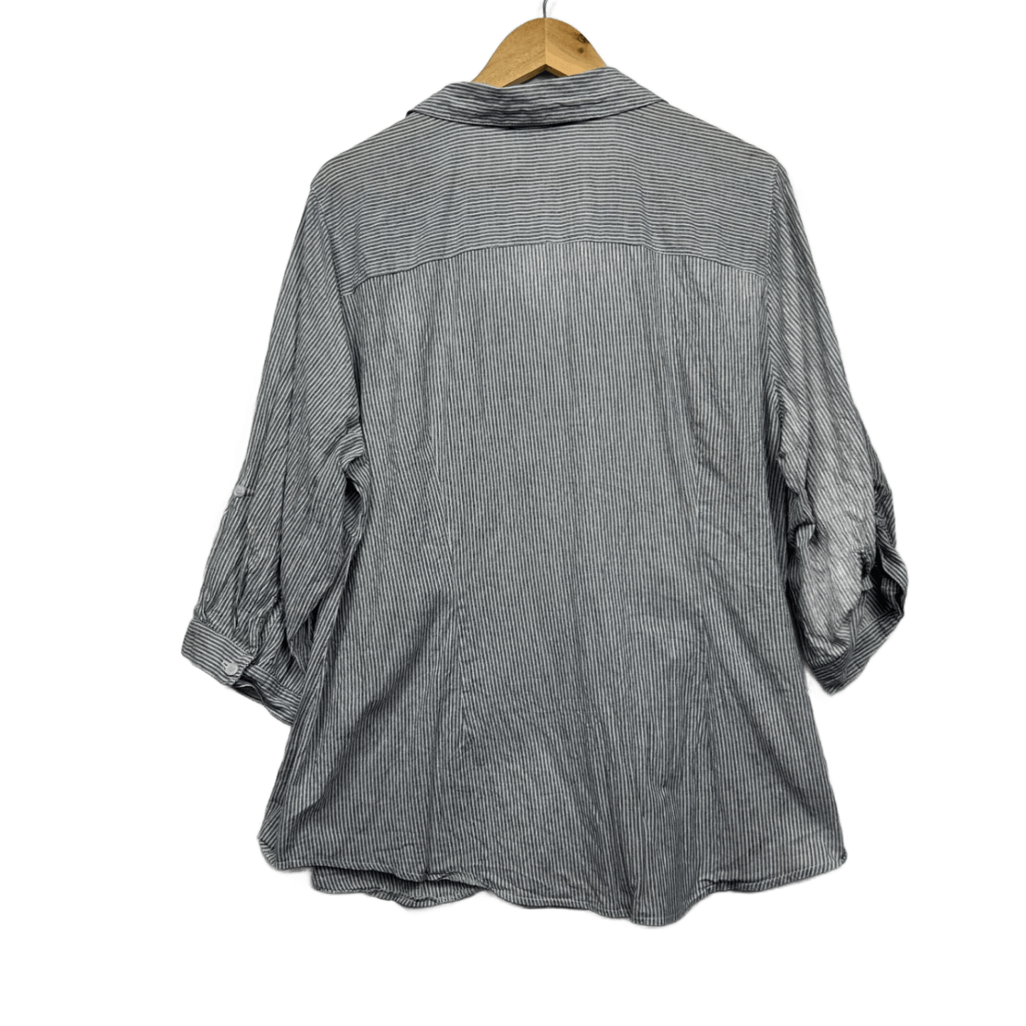 MODA Black White Stripe Cotton Roll Tab Sleeve Top Blouse Striped Size 20
