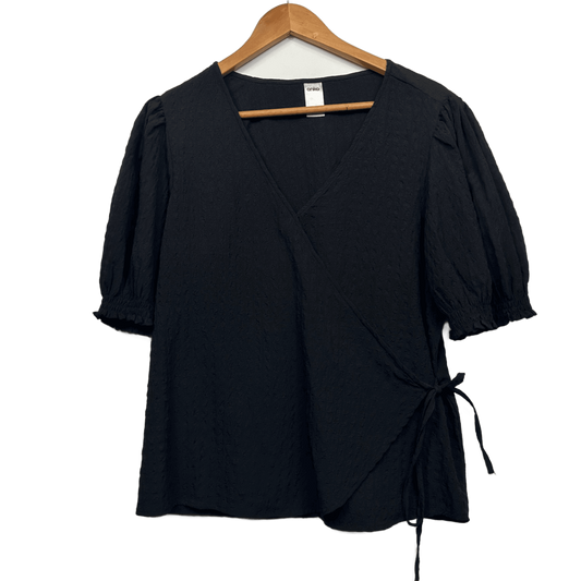 Anko Wrap Top Blouse Size 16 Black Short Sleeve