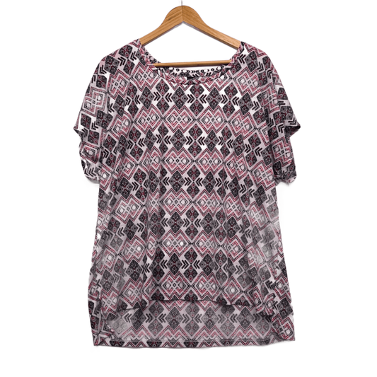 edited Top Pink Black Short Sleeve Blouse Size Plus 20