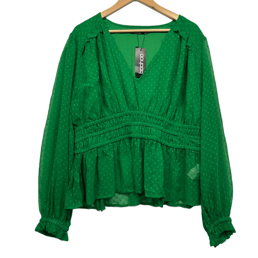 New Boohoo Long Sleeve V-Neck Oversized Sleeve Top Blouse Size 26
