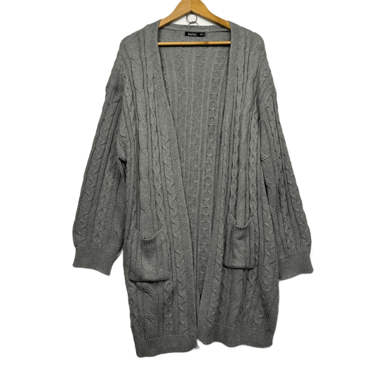 Boohoo Cardigan Size 24-26 Grey Longline Long Sleeve Pockets Knit