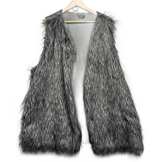 City Chic Faux Fur Grey Longline Vest Sleeveless Size 22 Plus XL