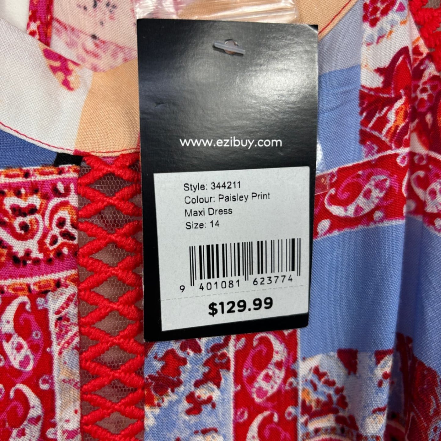 New Sara Maxi Dress Size 14 Sleeveless Halter Neck Crochet Trim Multicoloured Paisley Print