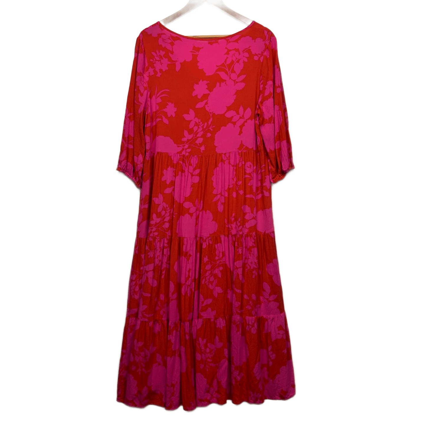 Label of Love Maxi Dress Size 14 Large Pink Red Long Sleeve Floral Long Length Rayon