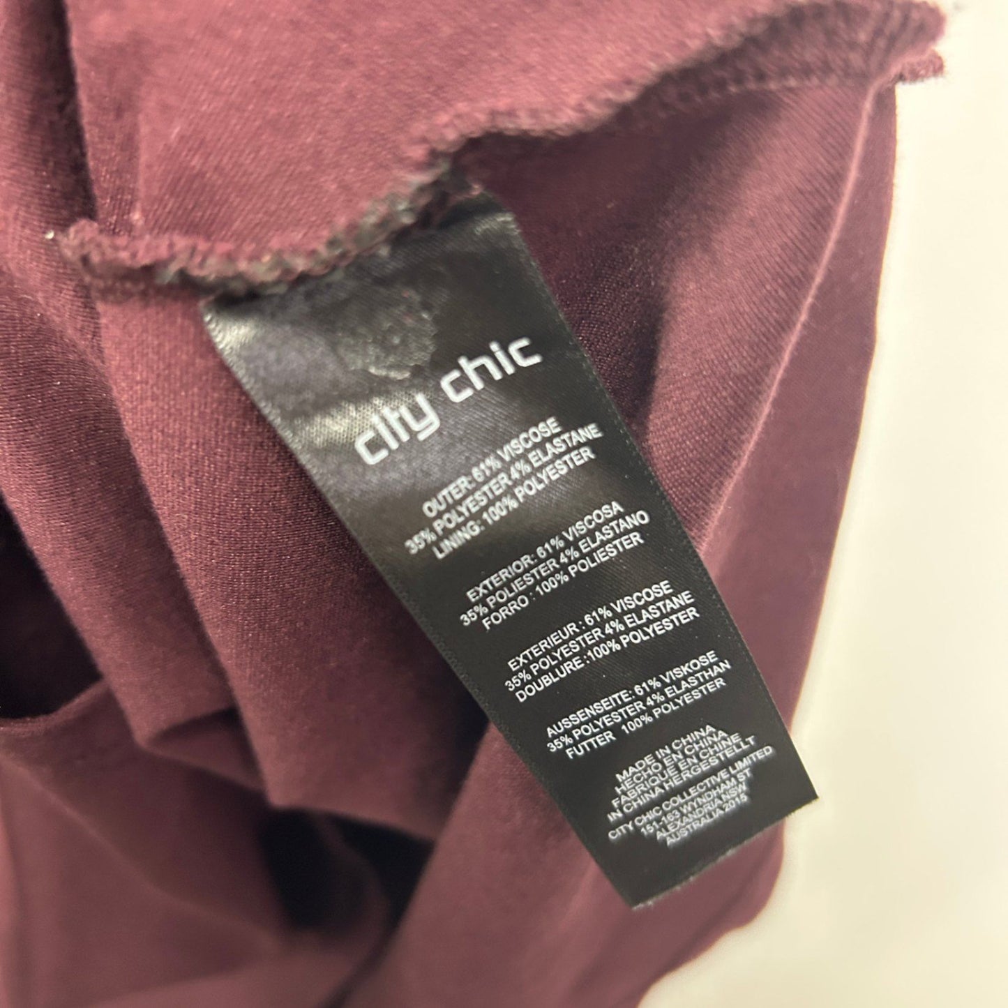 City Chic Midi Dress Size 22 Plus XL Burgundy Short Sleeve Pockets Thick