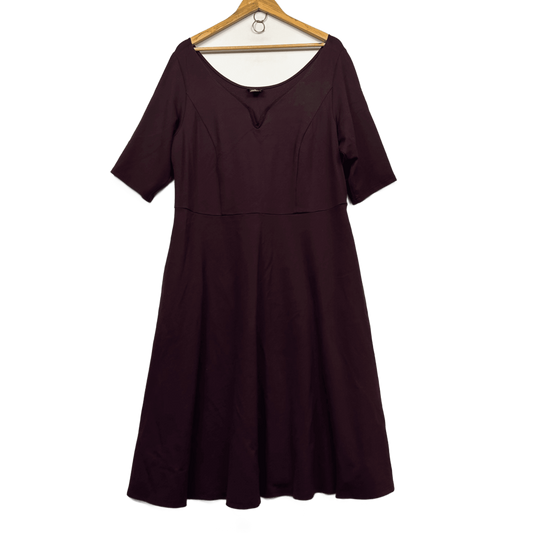 City Chic Midi Dress Size 22 Plus XL Burgundy Short Sleeve Pockets Thick