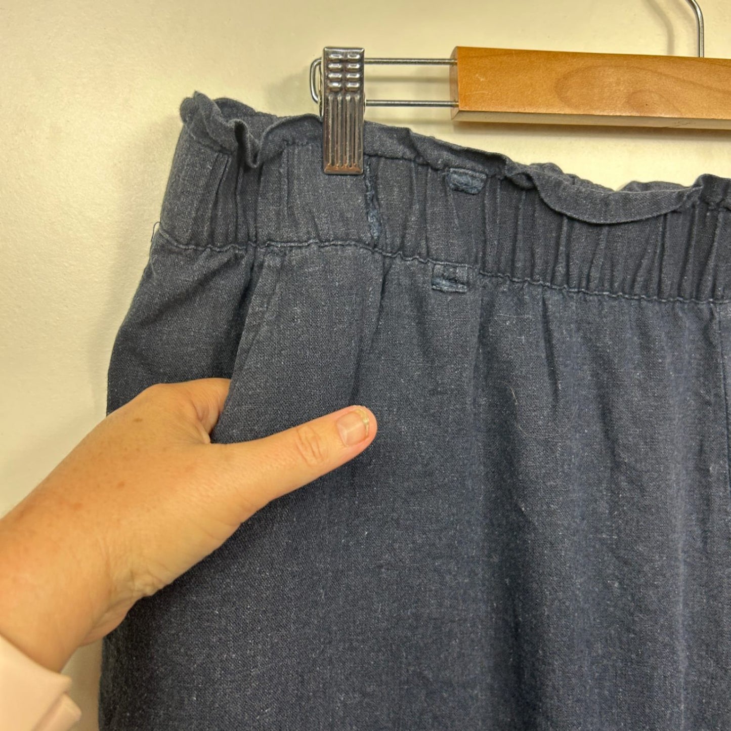 Anko Curves Pants Size 20 Navy Linen Blend Pockets Cropped Trousers