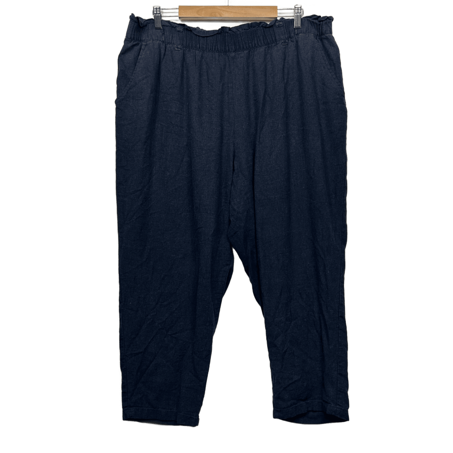 Anko Curves Pants Size 20 Navy Linen Blend Pockets Cropped Trousers