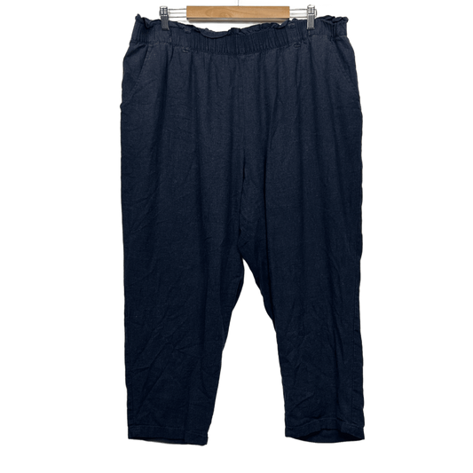 Anko Curves Pants Size 20 Navy Linen Blend Pockets Cropped Trousers