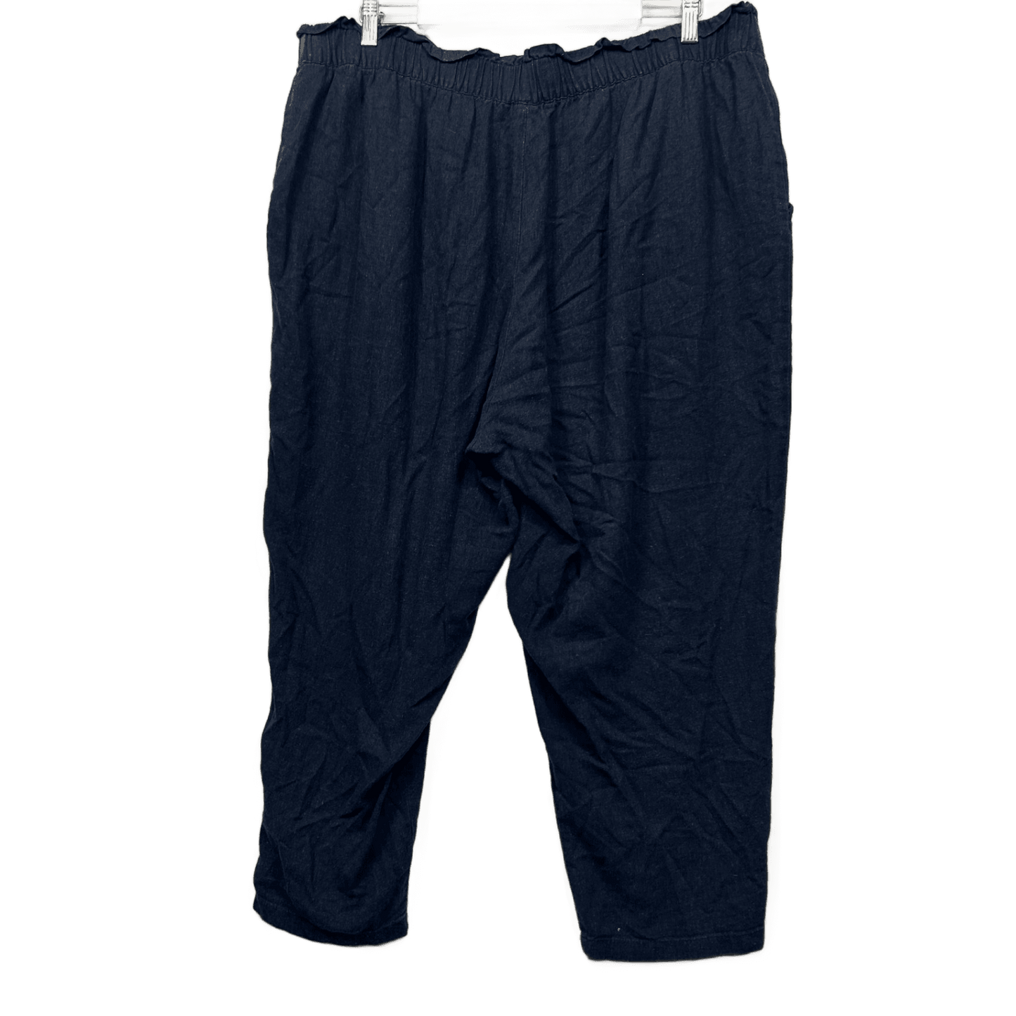 Anko Curves Pants Size 20 Navy Linen Blend Pockets Cropped Trousers