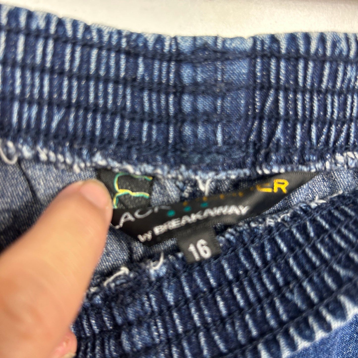 Black Pepper Pants SIze 16 Blue Elastic Waist Denim Tapered Pockets Pull On