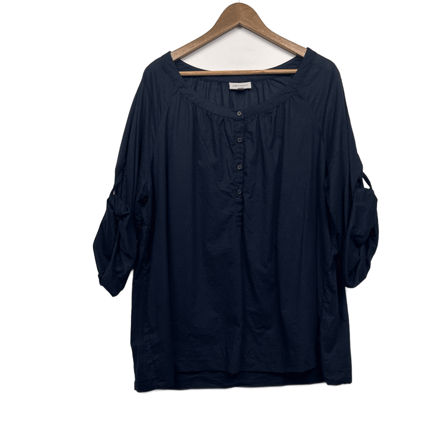 Autograph Tunic Top Size 20 Navy Blue Cotton Roll Tab Sleeve