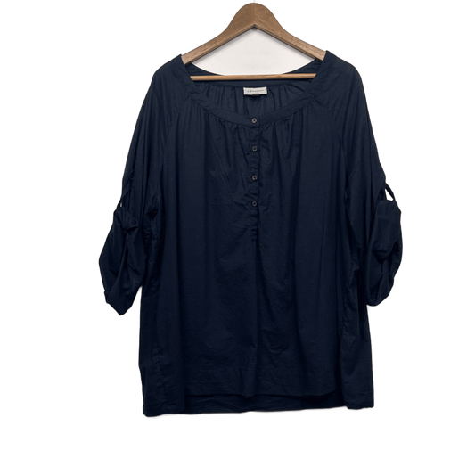 Autograph Tunic Top Size 20 Navy Blue Cotton Roll Tab Sleeve