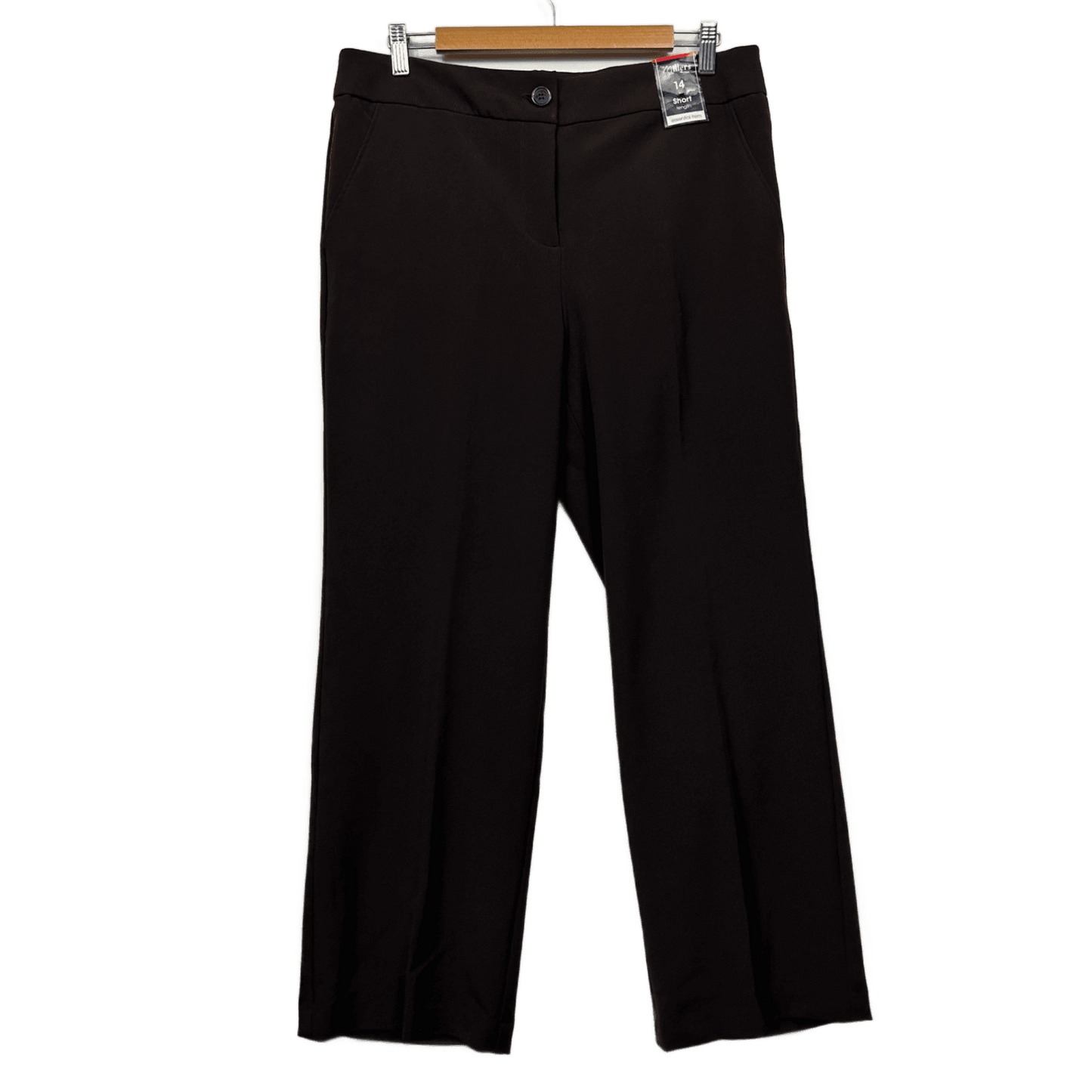 New Millers Chocolate Brown Straight Trousers Pants Size 14 Short Length
