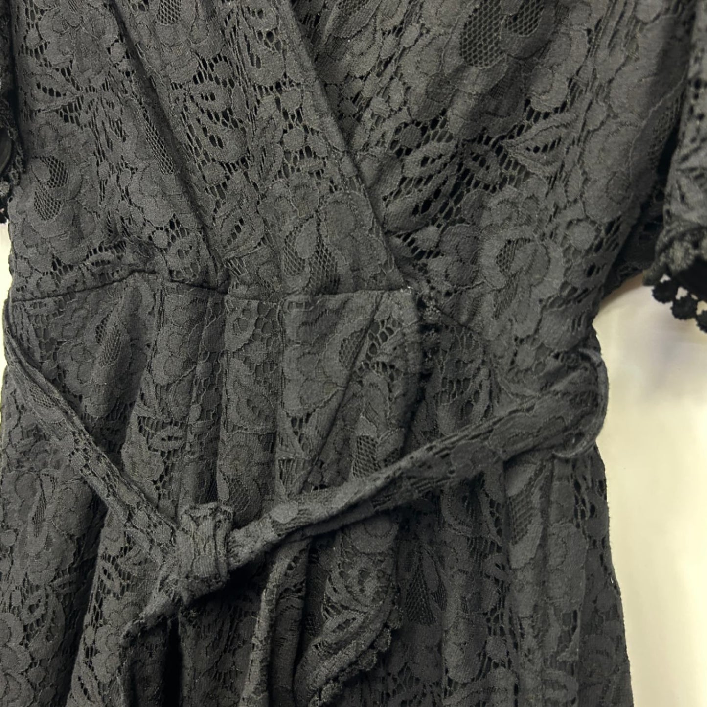 City Chic Faux Wrap Size 18 Plus Black Lace Overlay Cocktail Belted V Neck