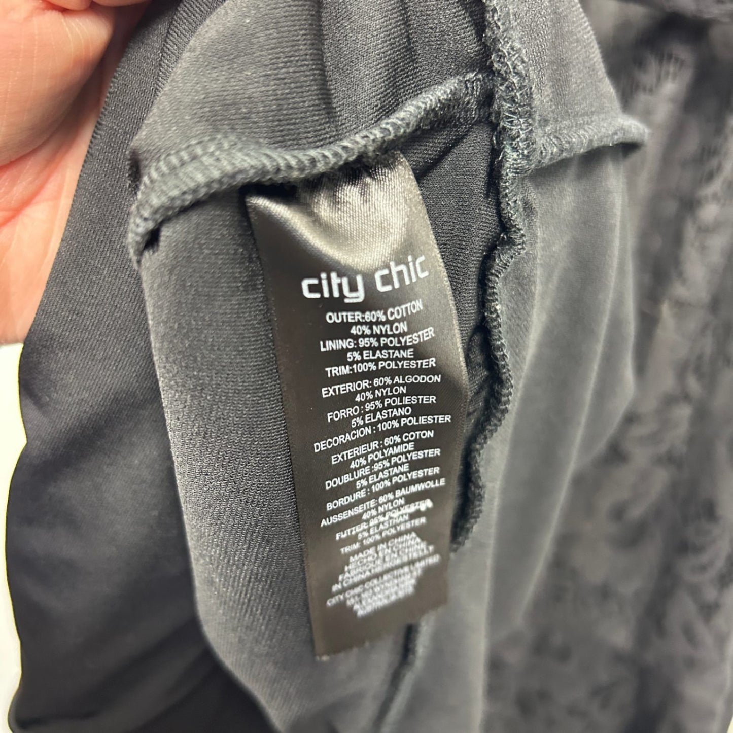 City Chic Faux Wrap Size 18 Plus Black Lace Overlay Cocktail Belted V Neck