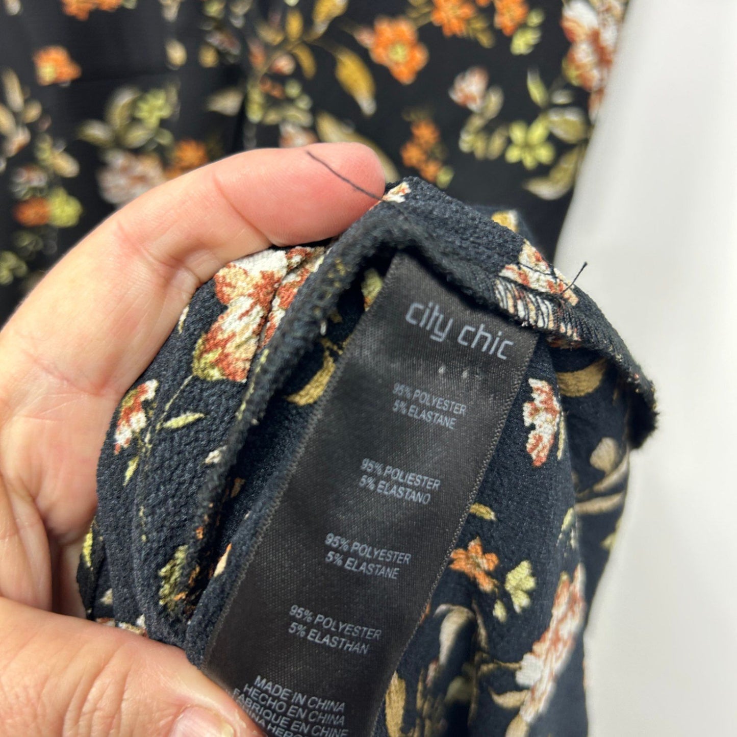 City Chic Faux Wrap Dress Size 20 Large Plus Black Floral Short Sleeve Midi