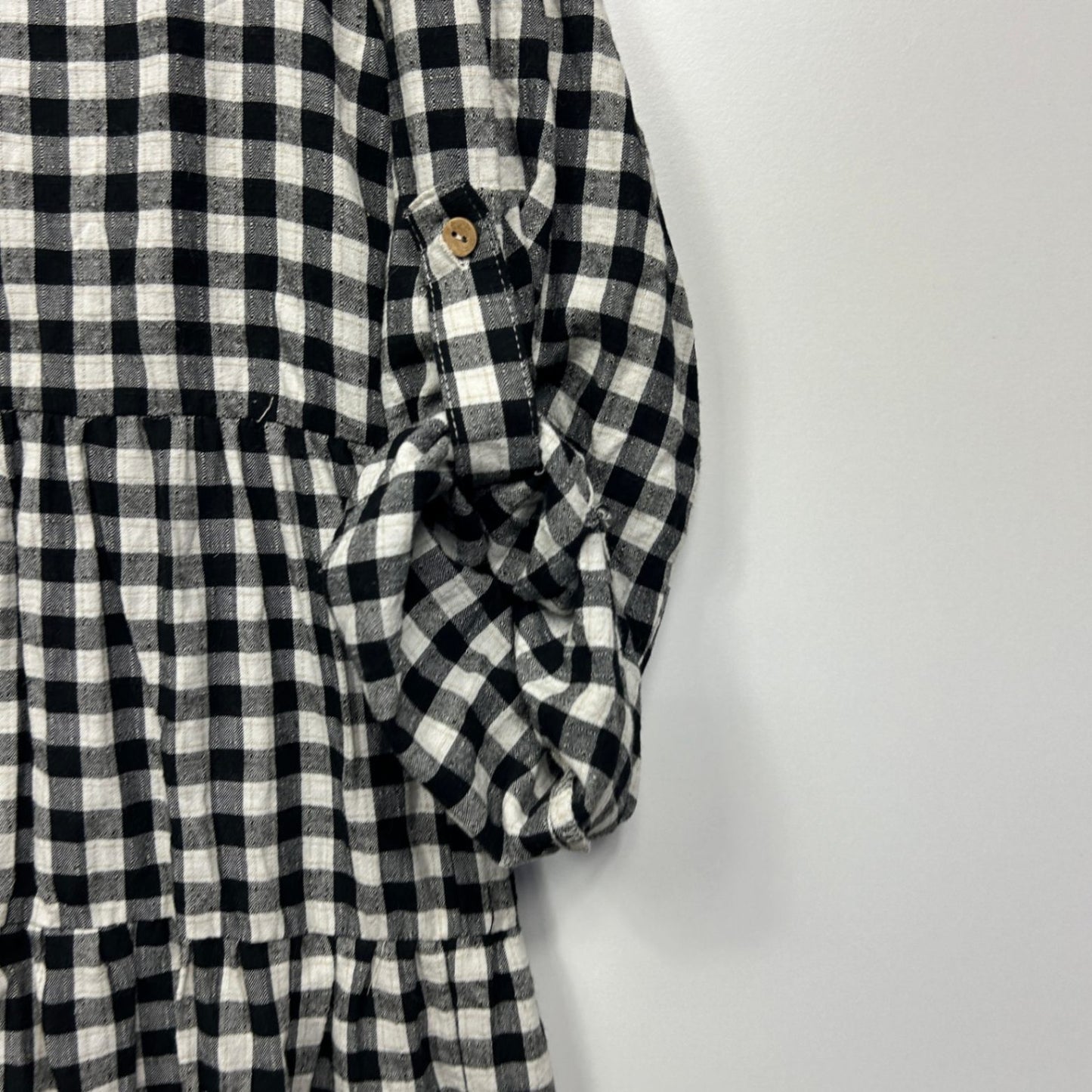 Silver Wishes Linen Blend Gingham Check Shirt Shift Dress Size 14 Black & White