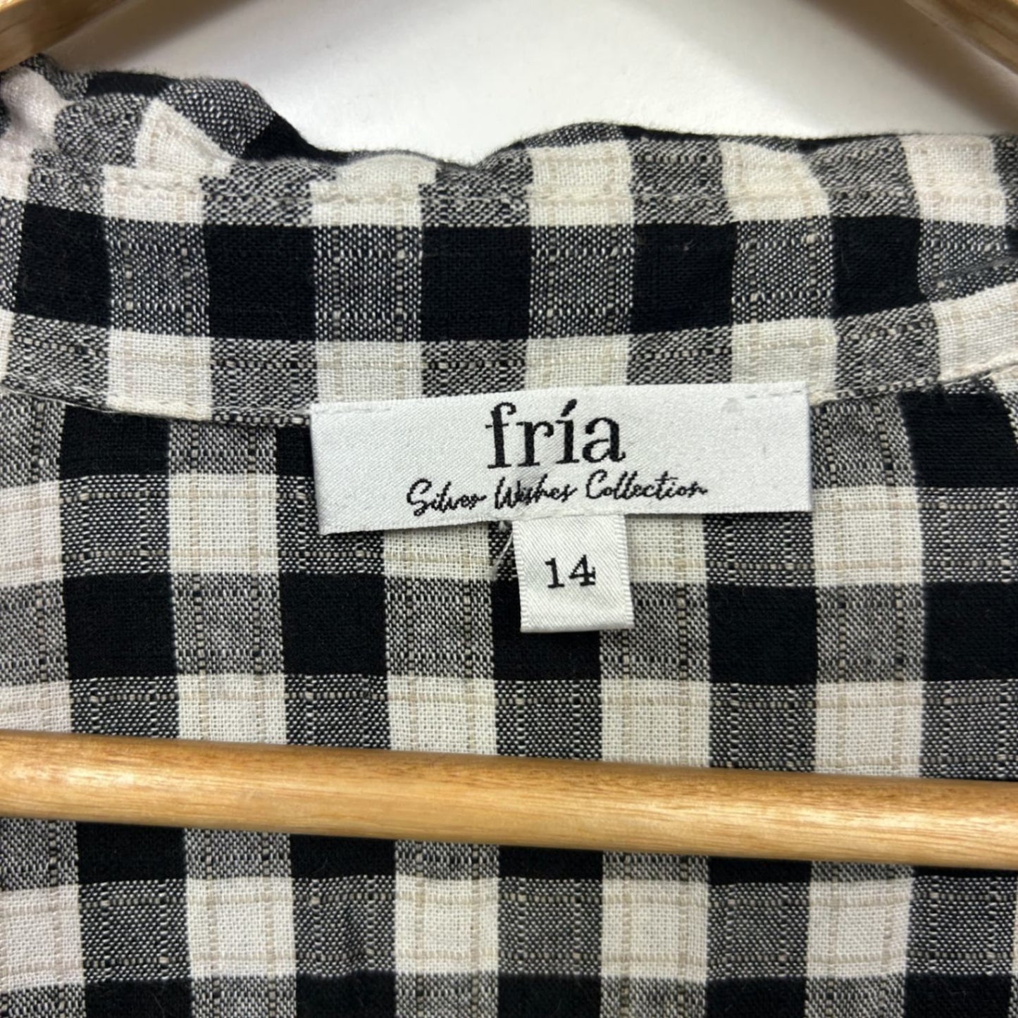 Silver Wishes Linen Blend Gingham Check Shirt Shift Dress Size 14 Black & White