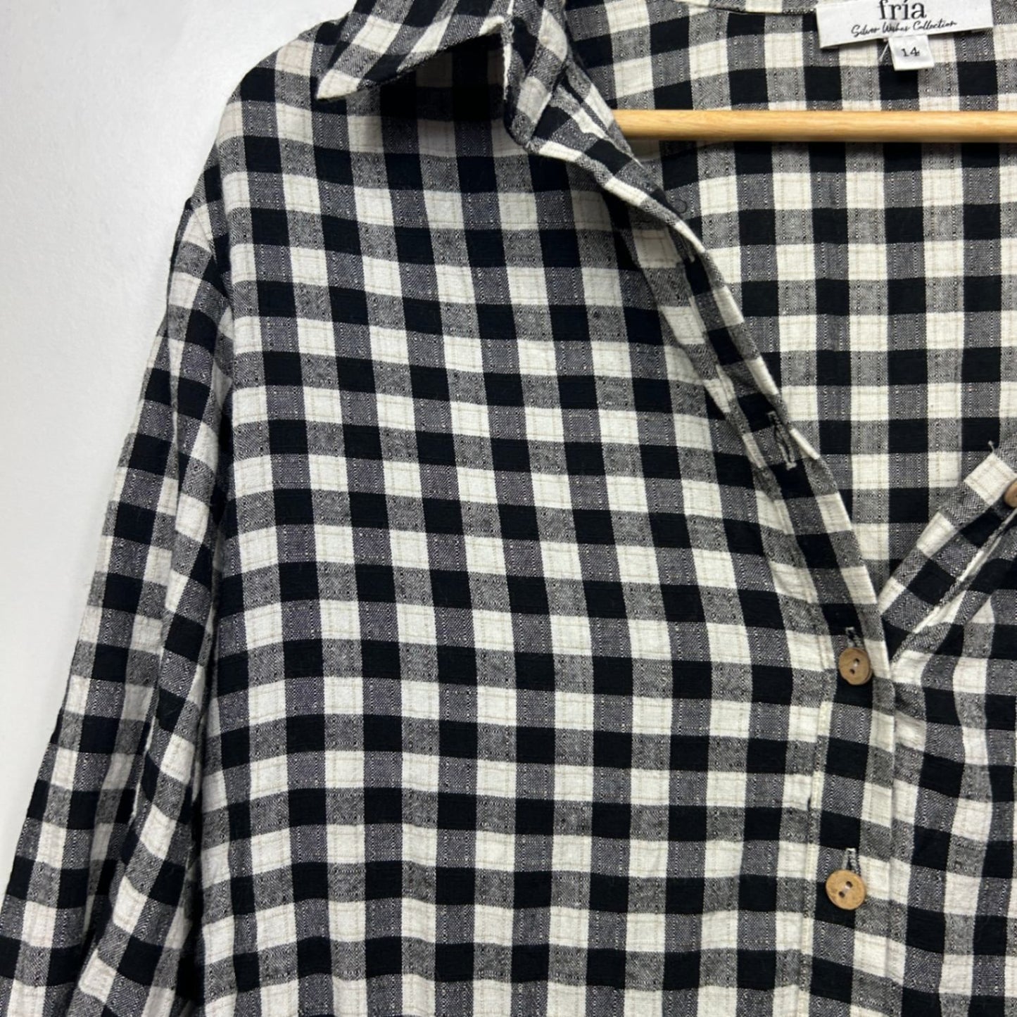 Silver Wishes Linen Blend Gingham Check Shirt Shift Dress Size 14 Black & White