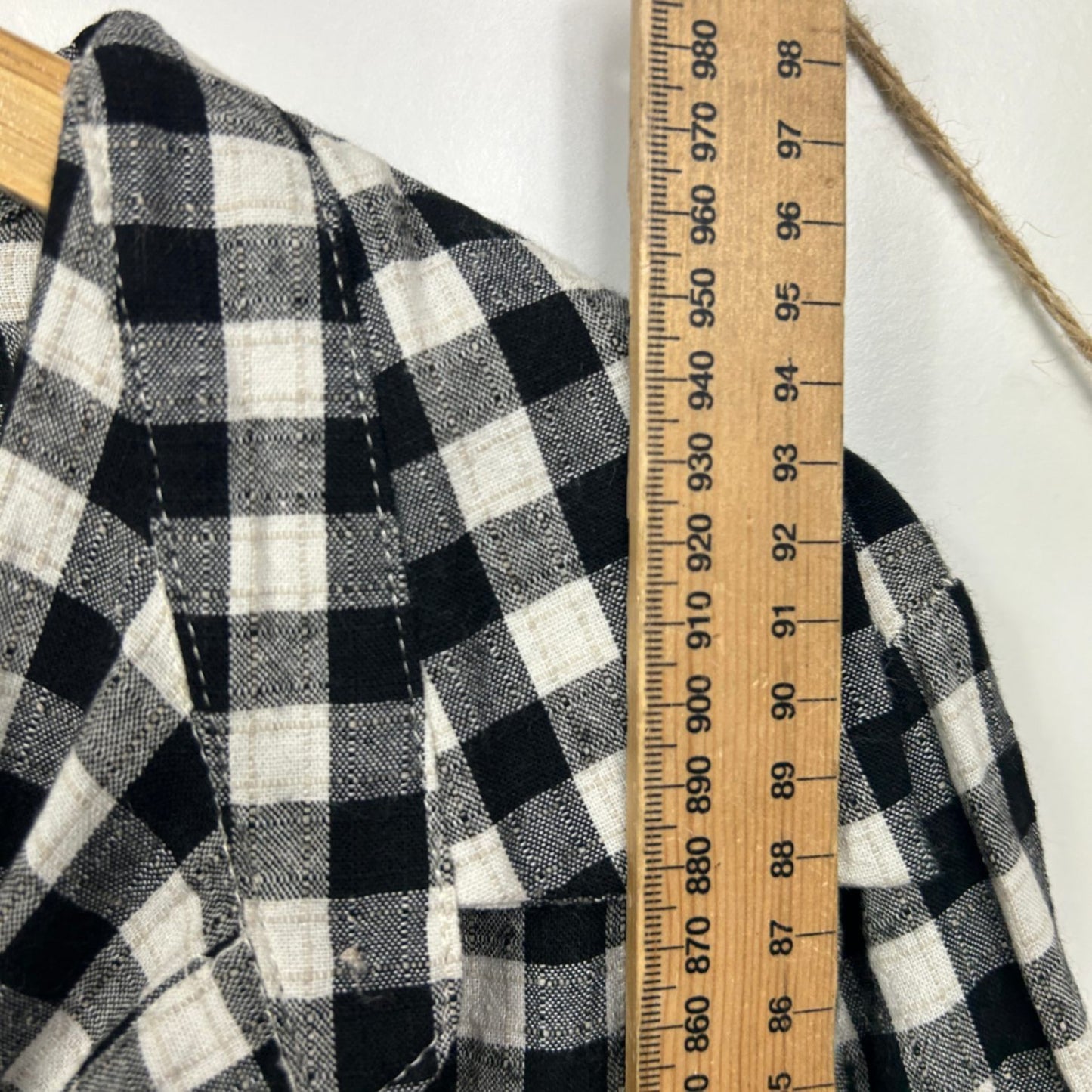 Silver Wishes Linen Blend Gingham Check Shirt Shift Dress Size 14 Black & White