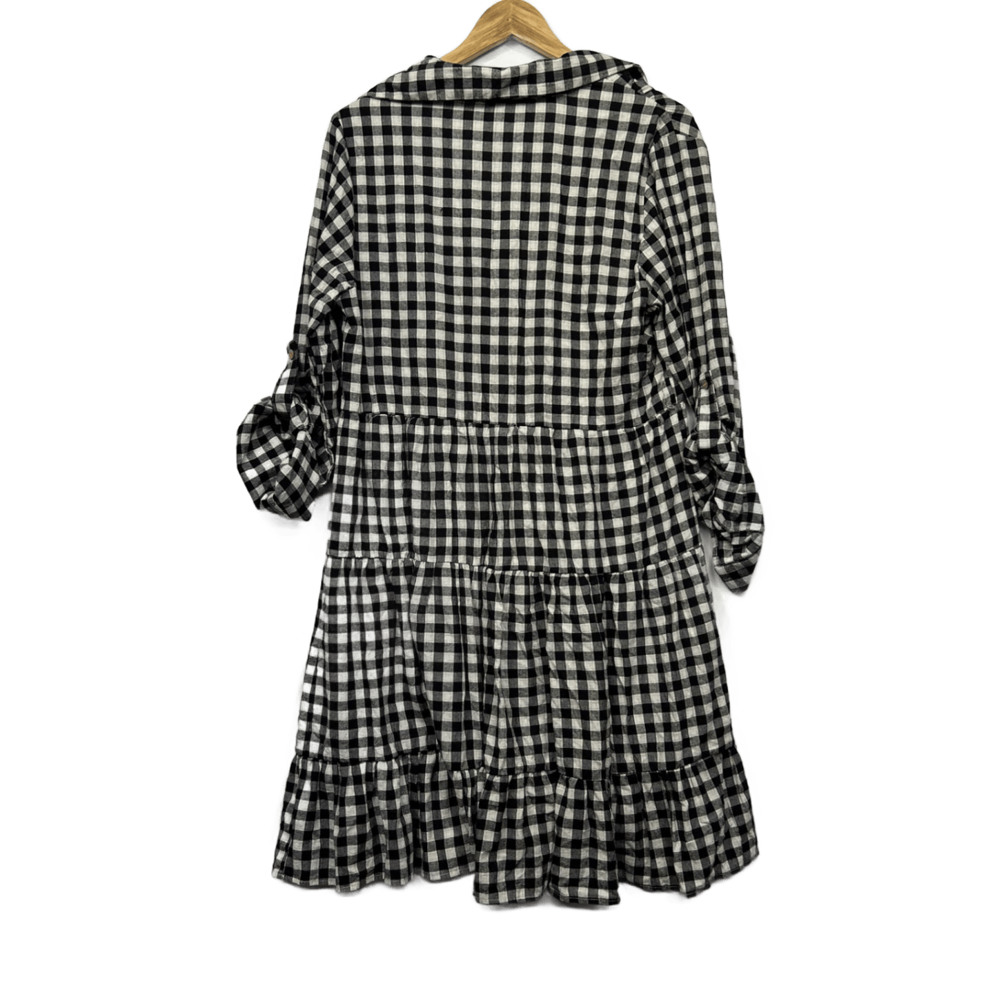 Silver Wishes Linen Blend Gingham Check Shirt Shift Dress Size 14 Black & White