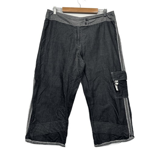 Taking Shape Cargo Cropped Pants Grey Linen Blend Size 14 Zip Fly