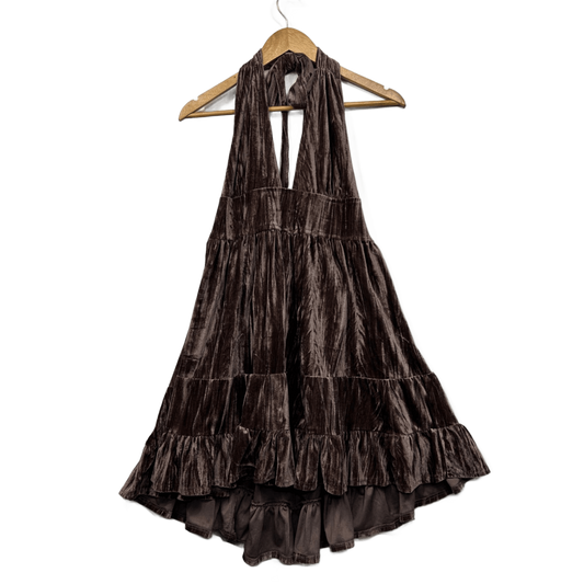 Tree of Life Velvet Chocolate Boho Dress Size 14 16 Large Halter Neck Sleeveless