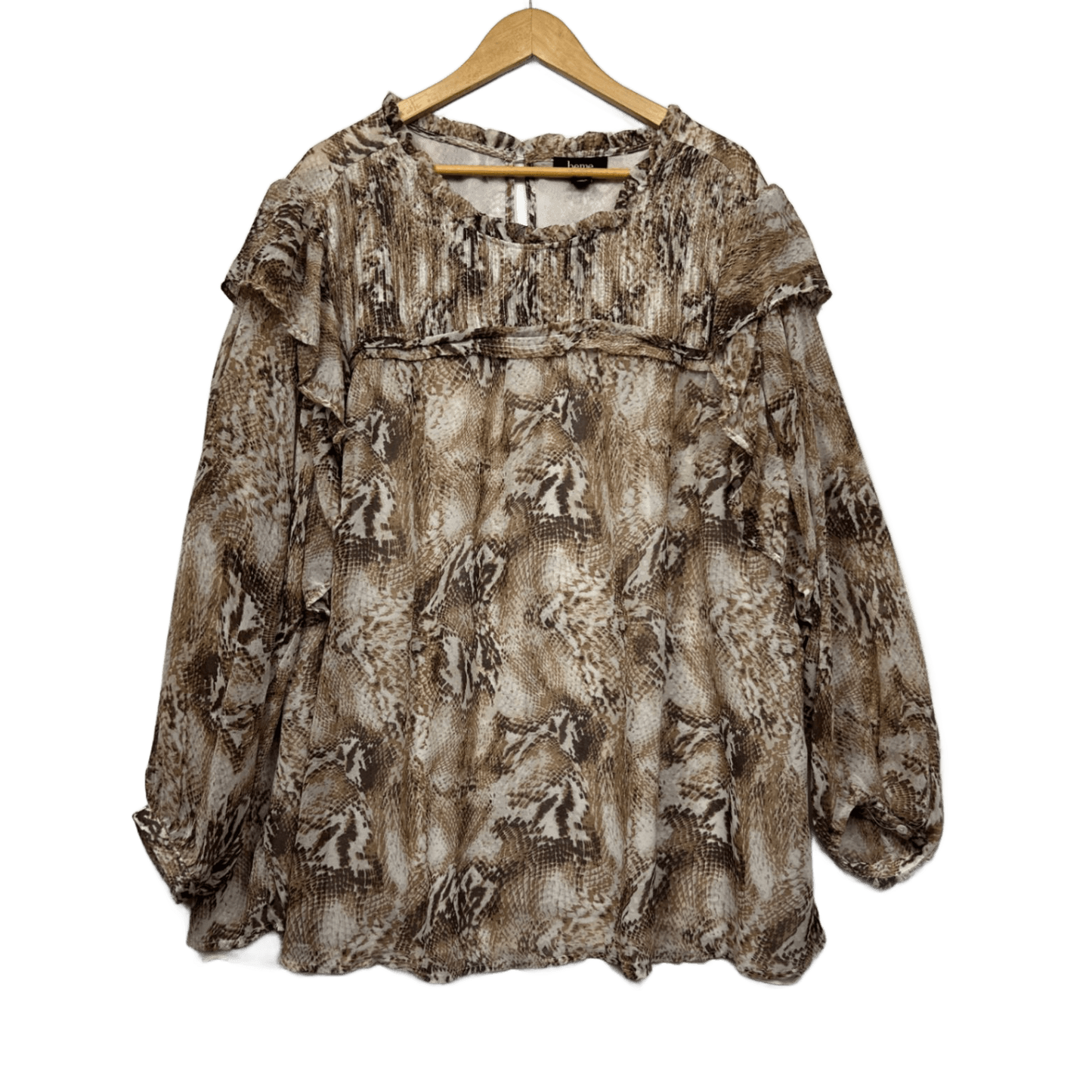 Beme Blouse Top Size 26 Brown Long Sleeve Snakeskin Print