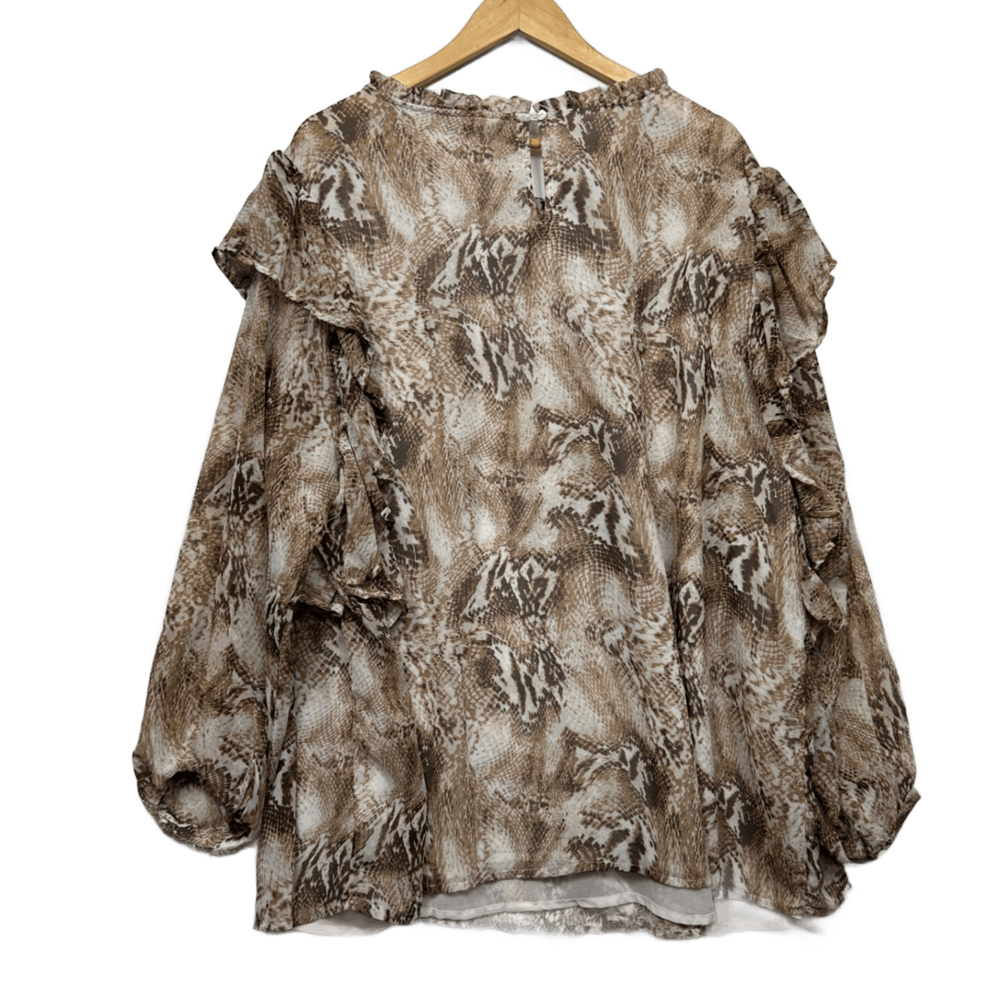Beme Blouse Top Size 26 Brown Long Sleeve Snakeskin Print