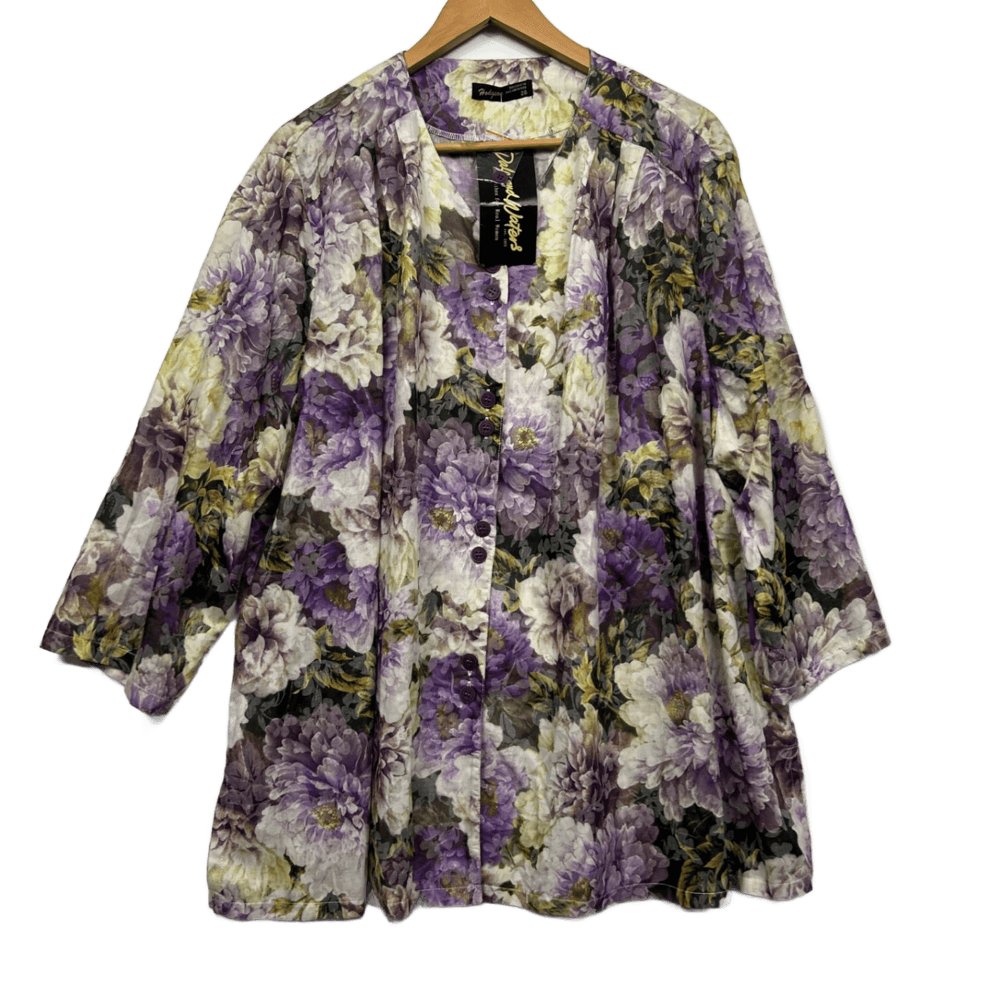 New Hodgson Button Up Top Size 28 Long Sleeve Floral Cotton Blend