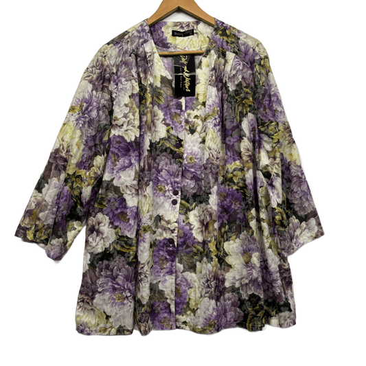 New Hodgson Button Up Top Size 28 Long Sleeve Floral Cotton Blend