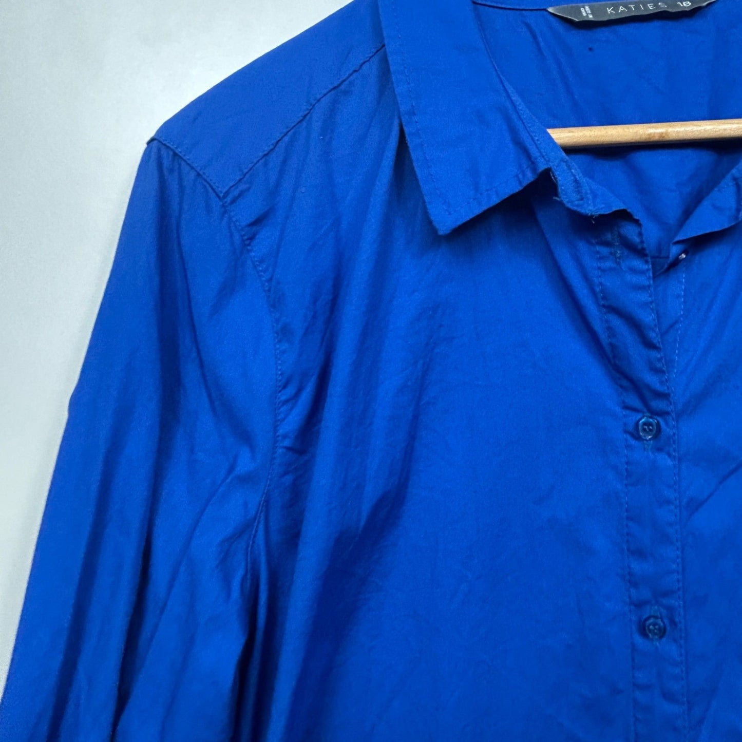 Katies Top Shirt Size 18 Blue Button Up Roll Tab Sleeve Cotton