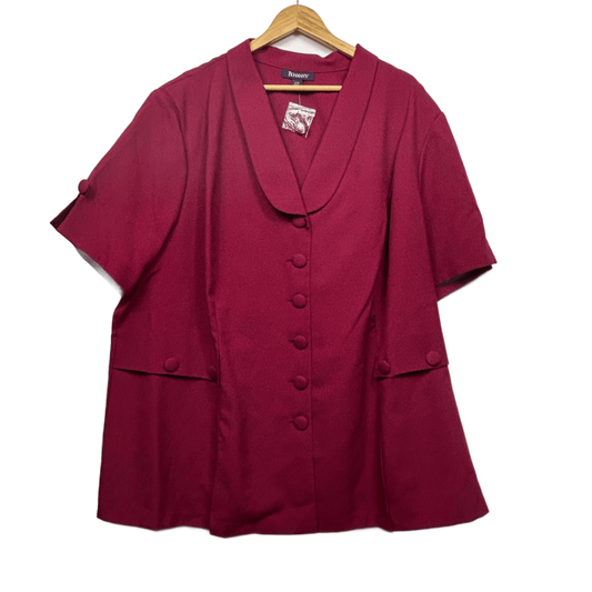 Roaman's Pink Fitted Top Size 32 W Short Sleeve Button Up Shacket