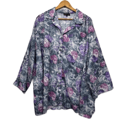 Hodgson Button Up Top Size 34 Multicoloured Floral Long Sleeve Embroidered Cotton Blend