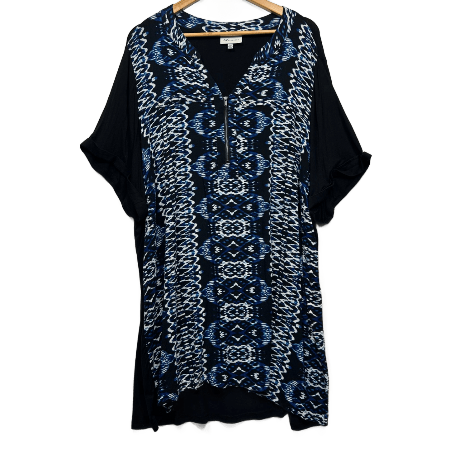 Autograph Tunic Top Size 26 Black Blue Short Sleeve Viscose Blend