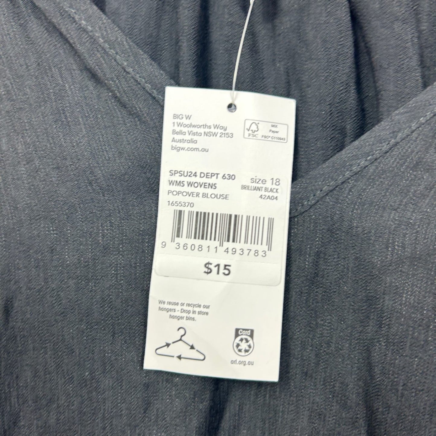 New &me Top Blouse Size 18 Black 3/4 Sleeve Viscose Blend