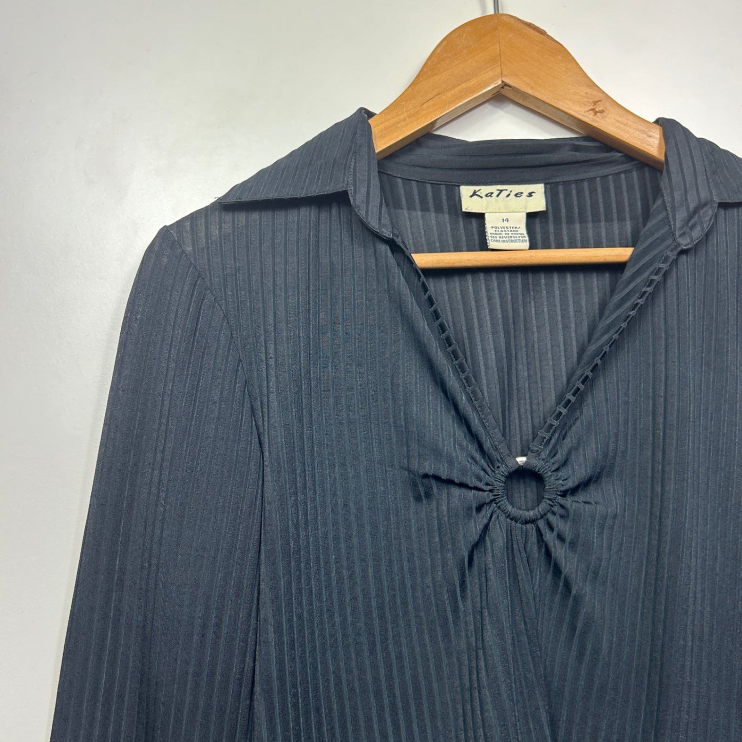 Vintage Katies Long Sleeve Top Size 14 Black Y2K Ribbed Collared