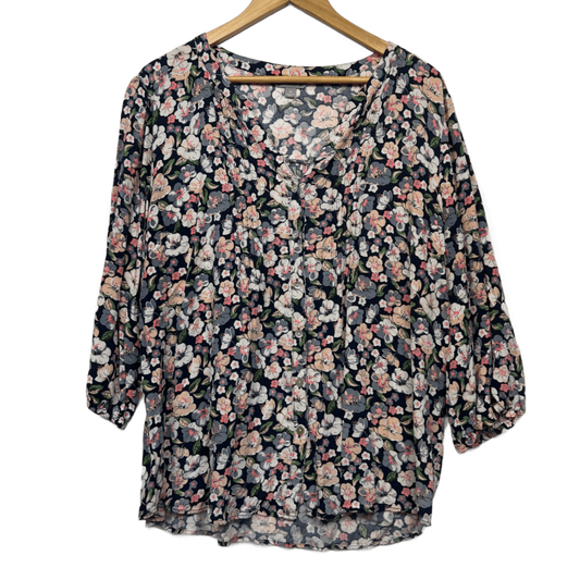 Suzanne Grae Button Up Top Size 14 Multicoloured Floral Long Sleeve Viscose