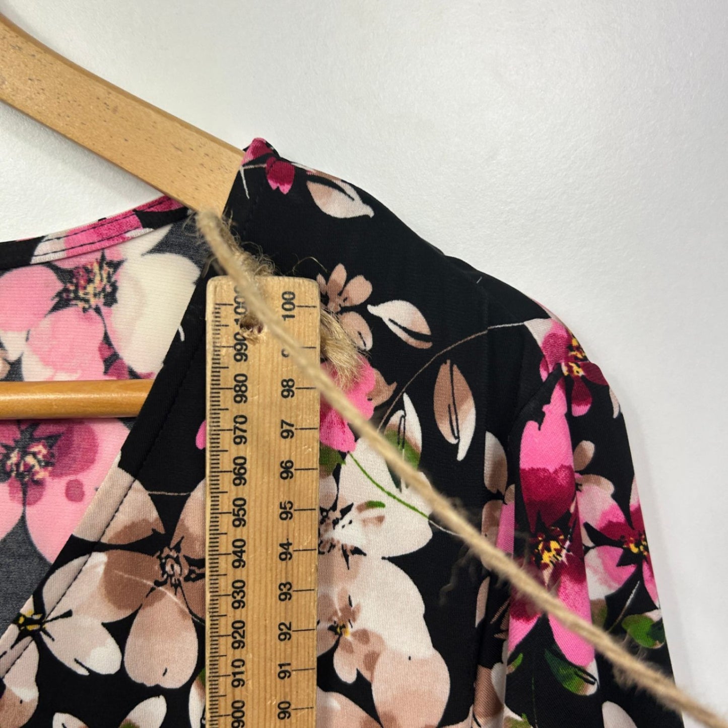 Jacqui E Dress Size 16 XL Fit and Flare Midi Length Floral Multicoloured Stretch Black Pink