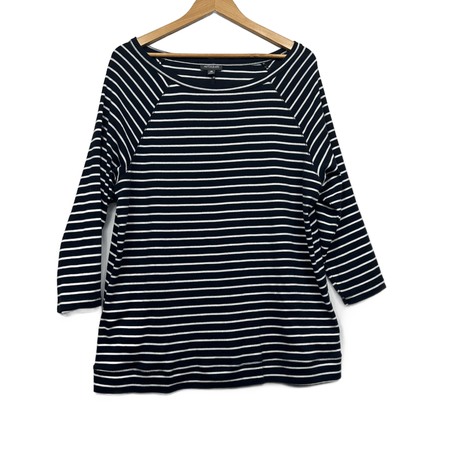 Autograph Top Size 18 Casual Navy White Striped Long Sleeve 100% Cotton