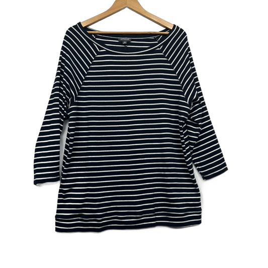Autograph Top Size 18 Casual Navy White Striped Long Sleeve 100% Cotton