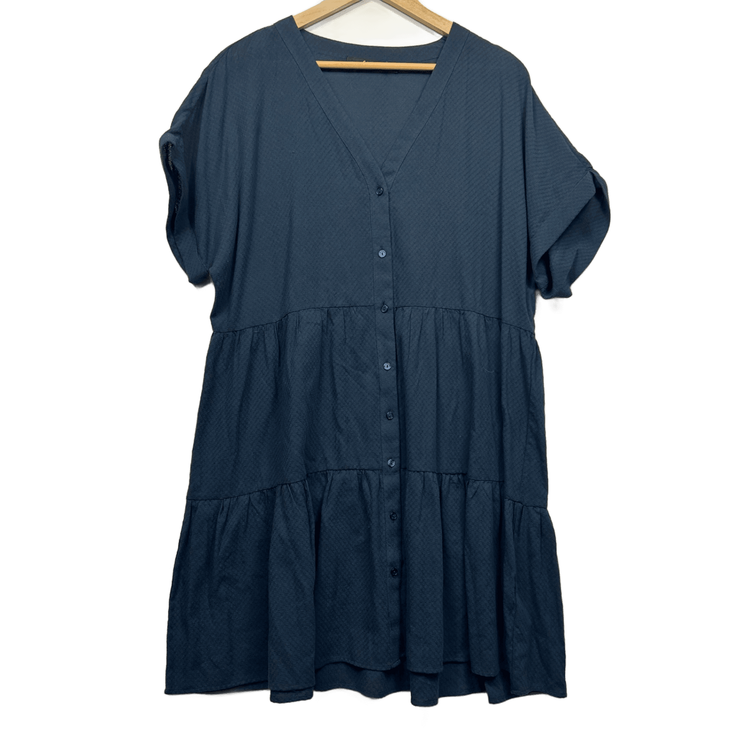 Sportsgirl Smock Dress Size 16 Blue Button up Cotton Short Sleeve