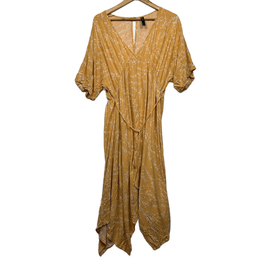 edited Boho Maxi Dress Size 16 Yellow Viscose Short Sleeve Belted