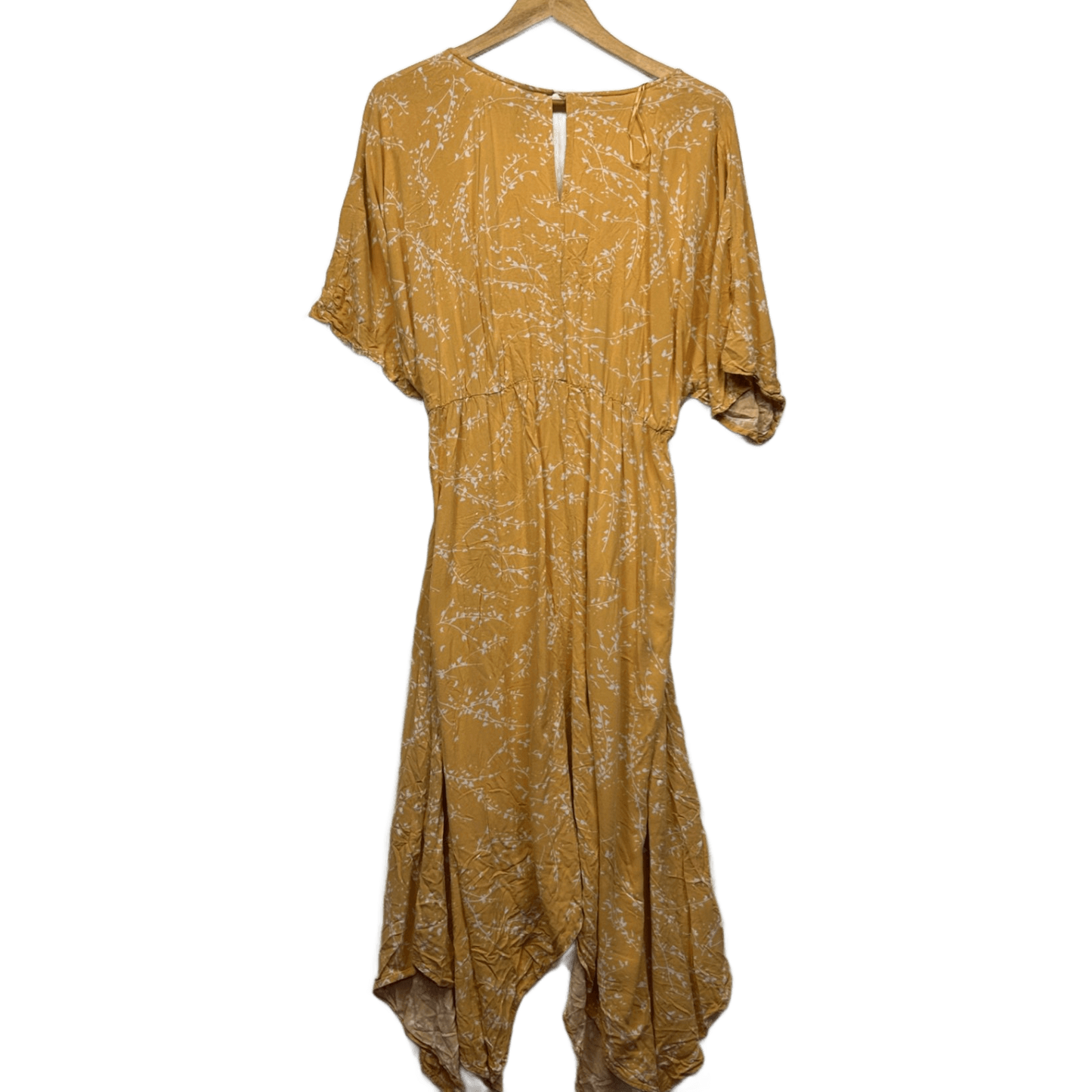 edited Boho Maxi Dress Size 16 Yellow Viscose Short Sleeve Belted
