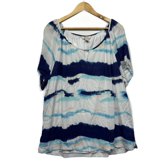 Beme Blouse Top Size 18 Short Sleeve Blue White Lined