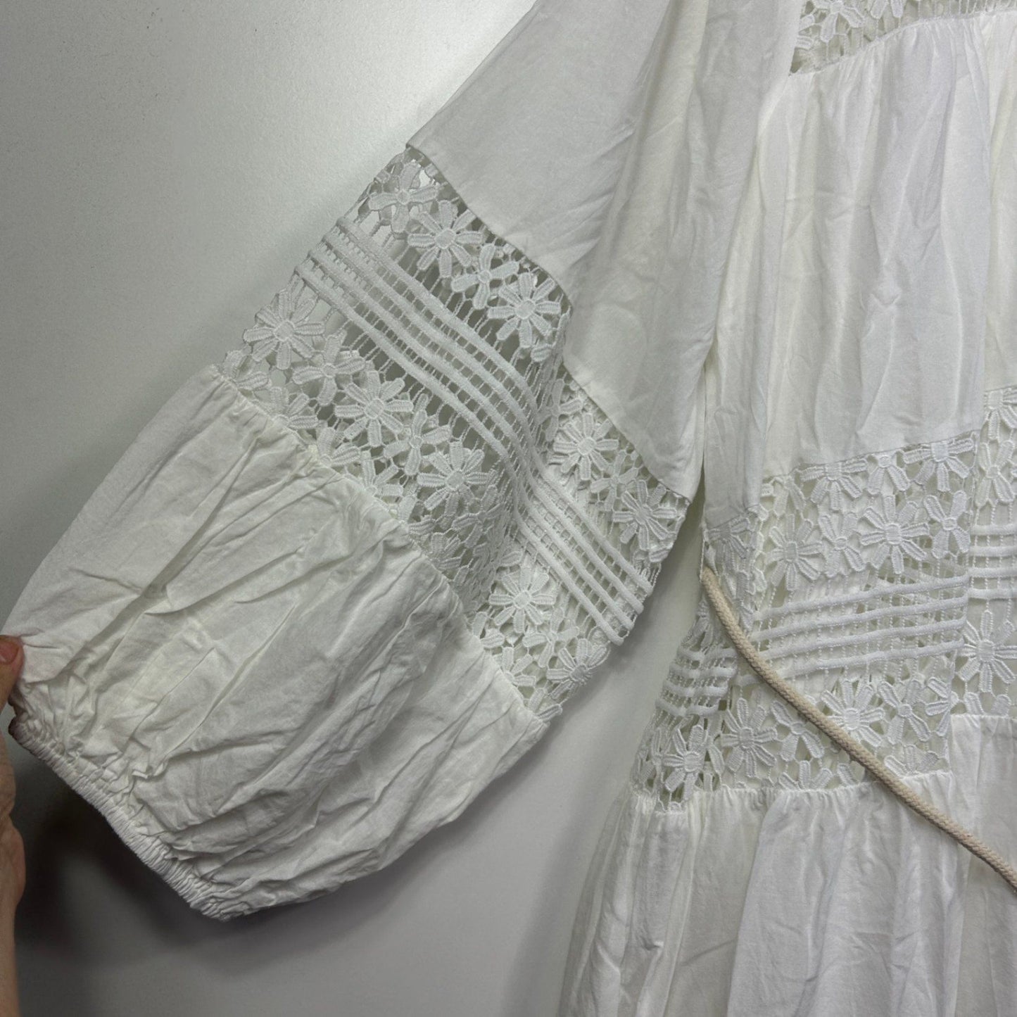 Bohemian Traders Boho Maxi Dress Size 18 2XL White Long Sleeve Long Length Crochet Trim