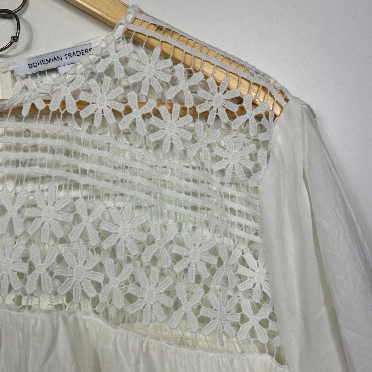 Bohemian Traders Boho Maxi Dress Size 18 2XL White Long Sleeve Long Length Crochet Trim